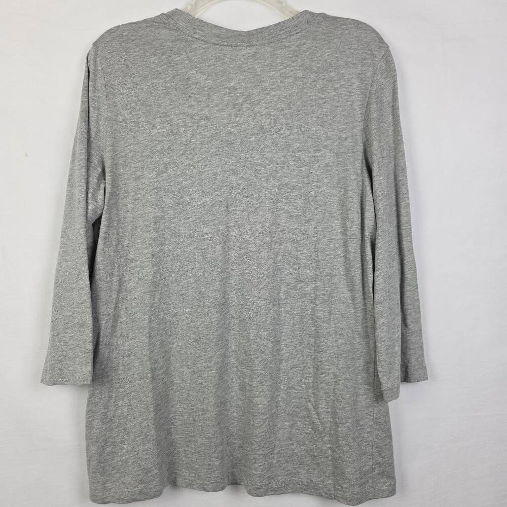 LOGO Instant Chic L Gray Ruffle Rhinestone 3/4 Sleeve Top - Picture 6 of 7